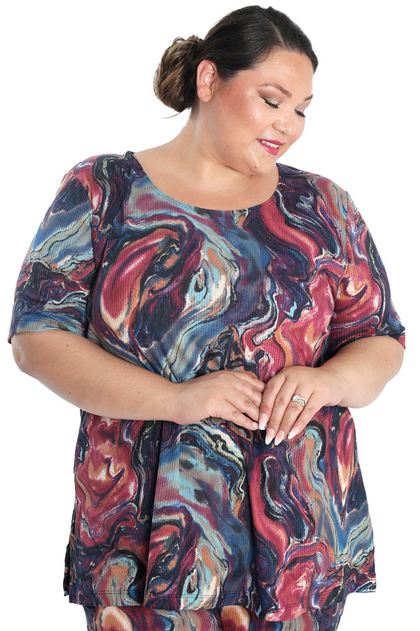 Vikki Vi Ribbed Marble Short Sleeve Lounge Top