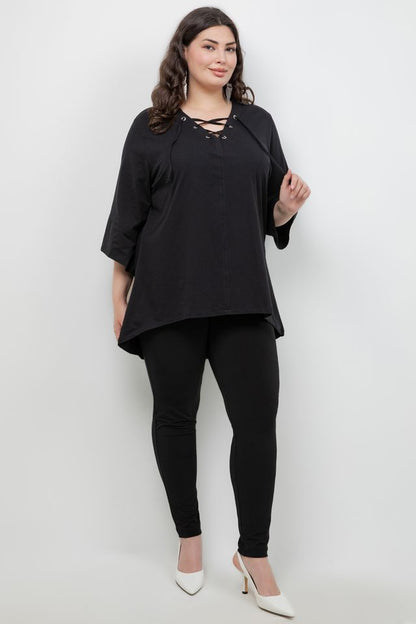 Tops Black Lace Up Tee