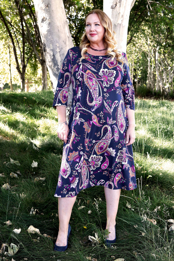 Vikki Vi Jersey Morocco 3/4 Sleeve A-Line Dress