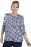 Vikki Vi Jersey Navy Matrix 3/4 Sleeve Top