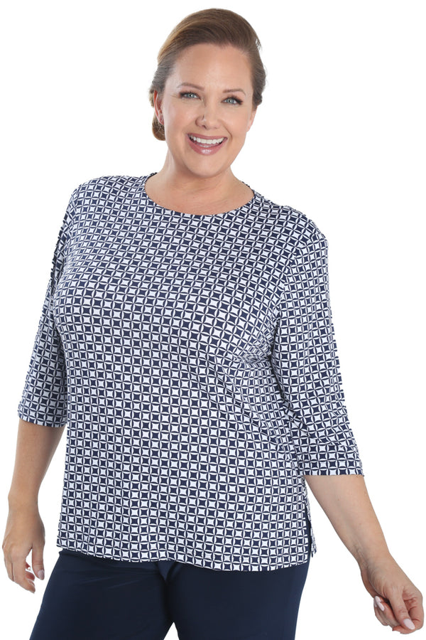 Vikki Vi Jersey Navy Matrix 3/4 Sleeve Top