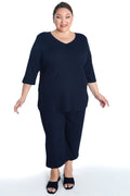 Vikki Vi Ribbed Navy Crop Pant