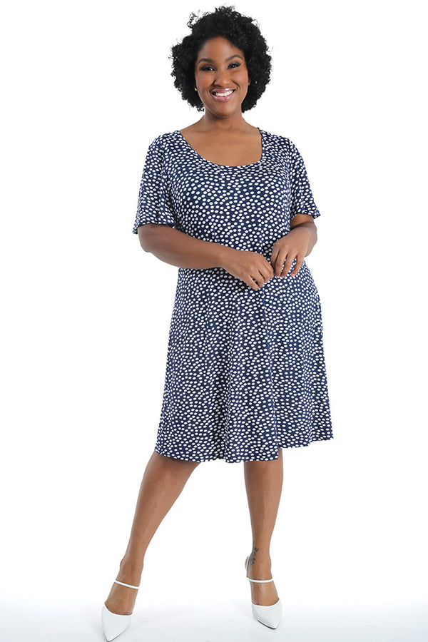 Vikki Vi Jersey Navy and Ivory Random Dot T-Shirt Style Dress