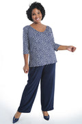 Vikki Vi Jersey Navy and Ivory Random Dot Deep Scoop Neck Top