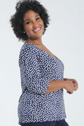 Vikki Vi Jersey Navy and Ivory Random Dot Deep Scoop Neck Top