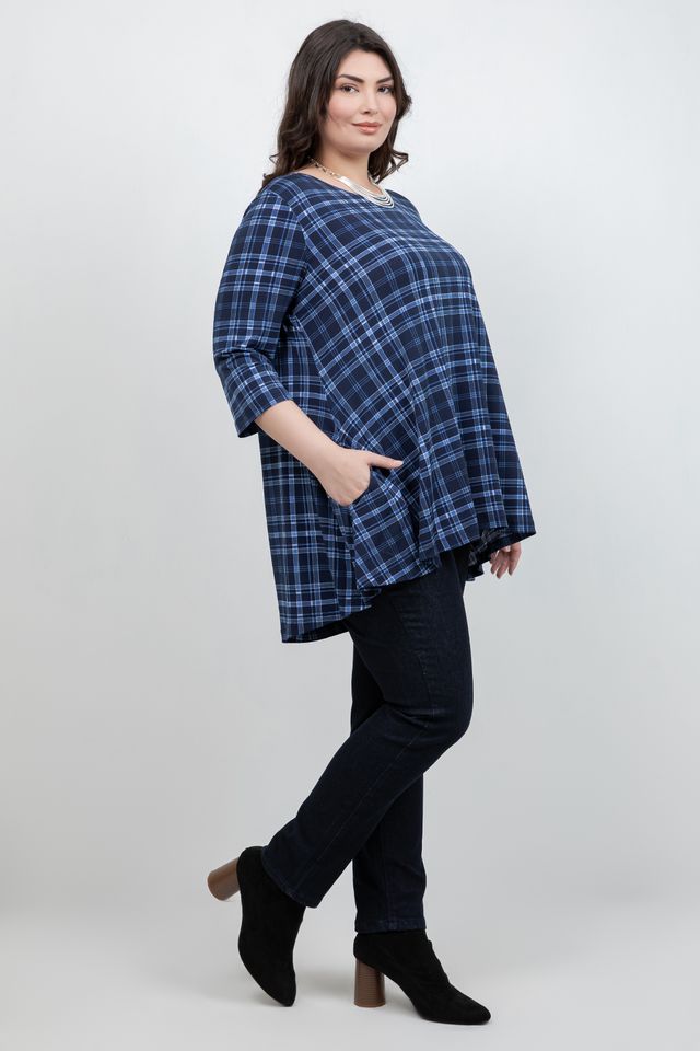 Tops Vikki Vi Jersey Urban Plaid Pocket Swing Tunic