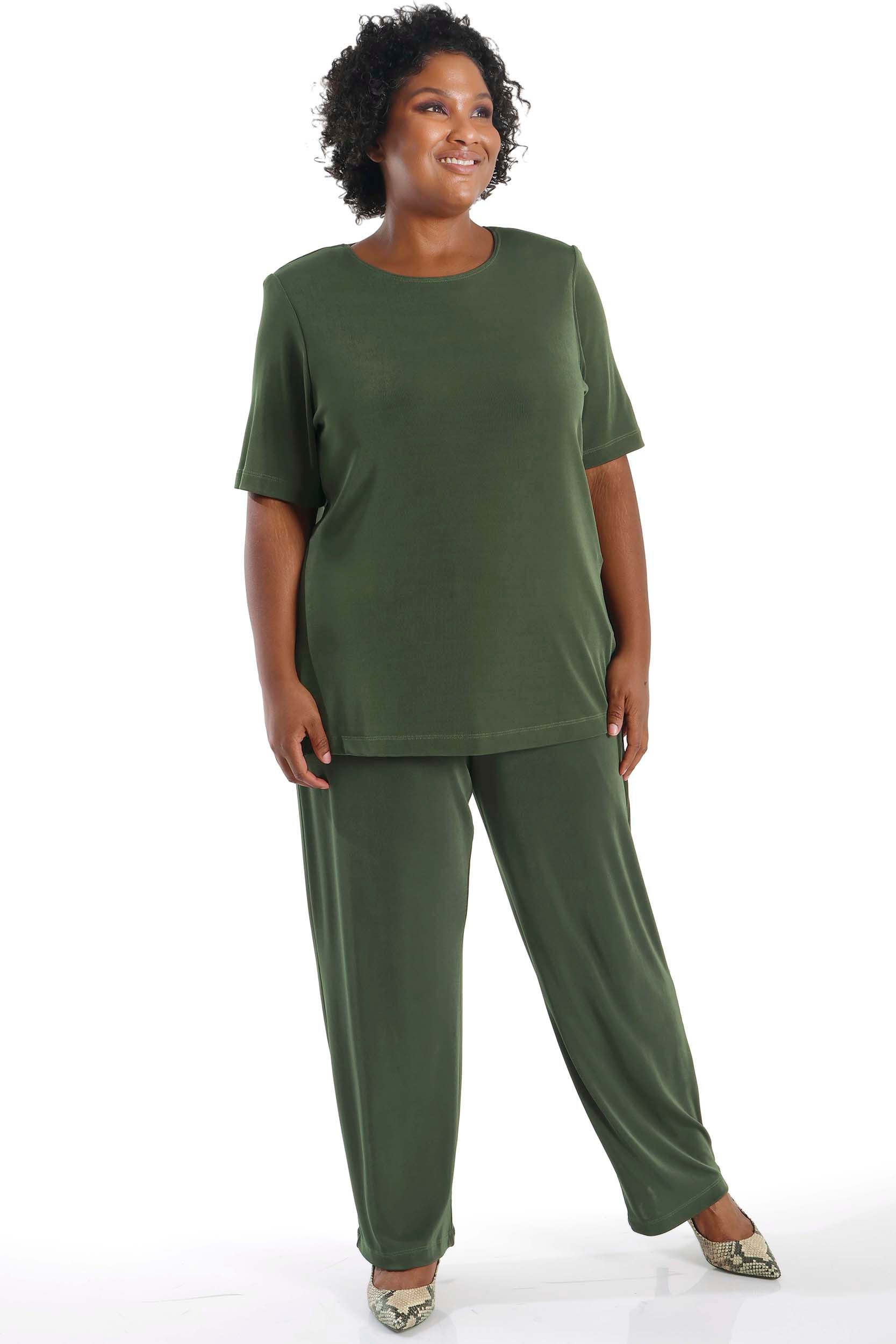 Tops Vikki Vi Classic Olive Short Sleeve Tunic