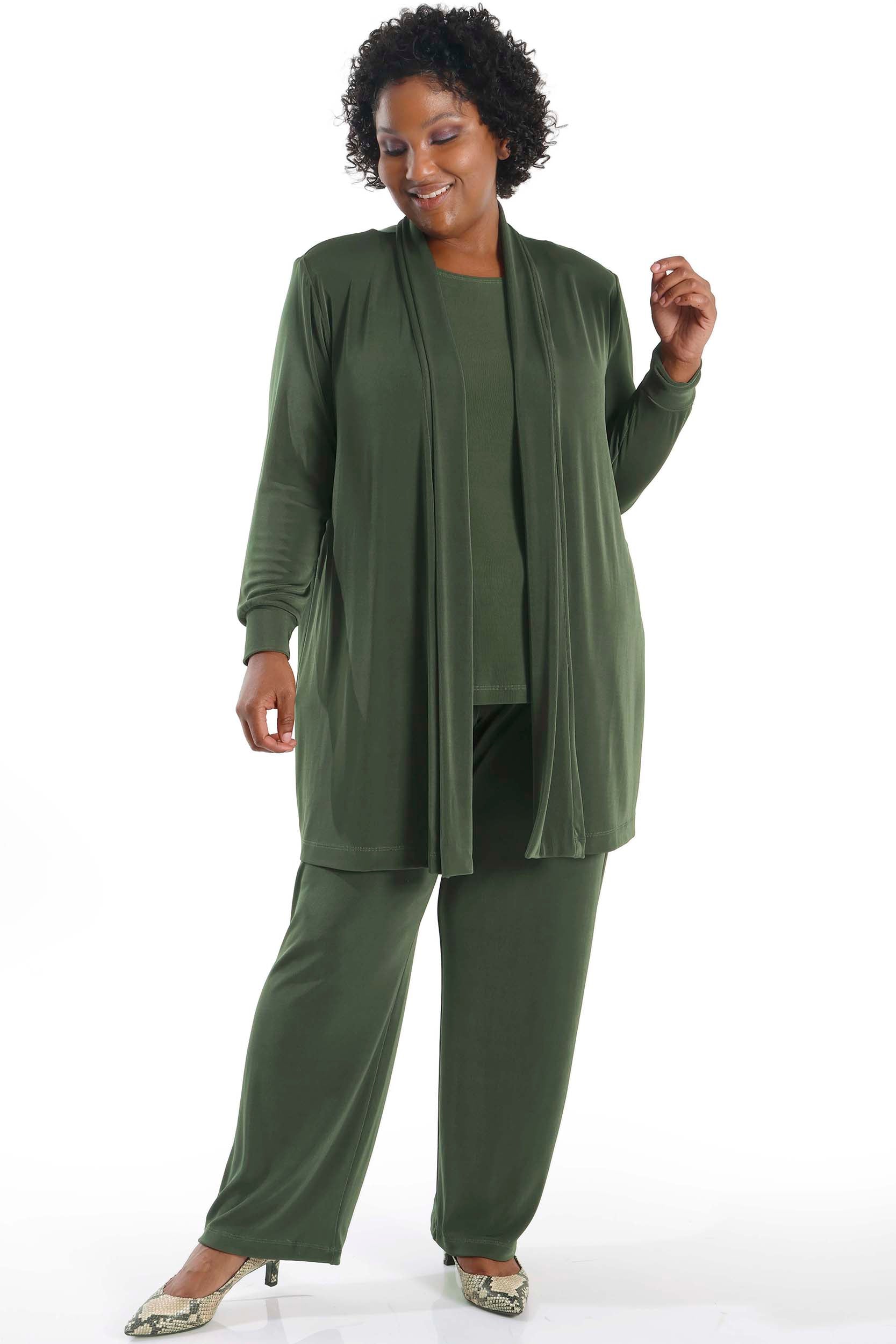 STRETCH LIGHT WEIGHT BLOUSON カーキ Ｌサイズ Vikki Vi Classic Olive Long Kimono Jacket | PlusbyDesign.com