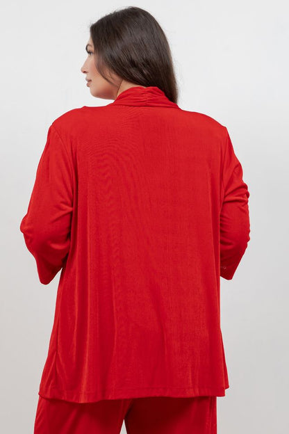 Jackets Vikki Vi Silky Classic Red 3/4 Sleeve Kimono Jacket