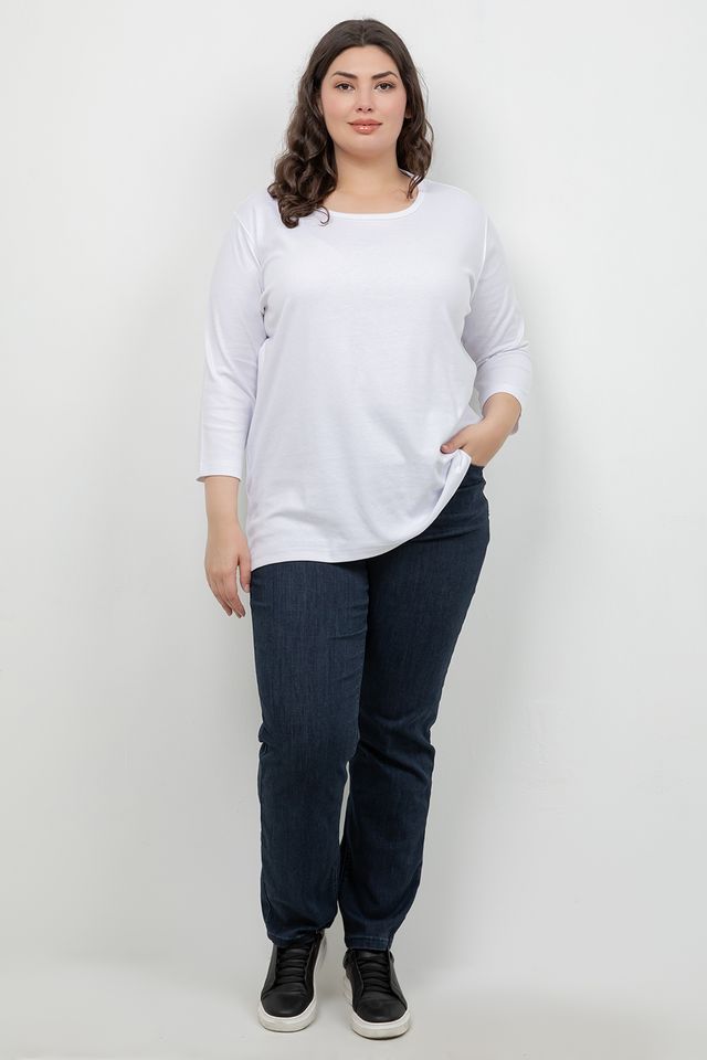 Tops White Cotton 3/4 Sleeve Tee
