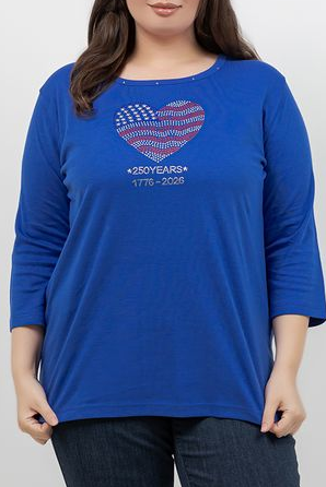 Tops Americana Heart 3/4 Sleeve Top