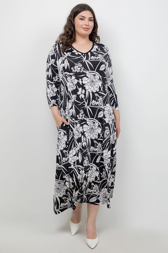 Dresses Vikki Vi Jersey Noir Blossom V Neck Pocket Dress