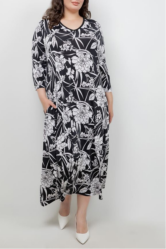 Dresses Vikki Vi Jersey Noir Blossom V Neck Pocket Dress