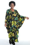 Vikki Vi Jersey Lime Palm Zip Front Caftan