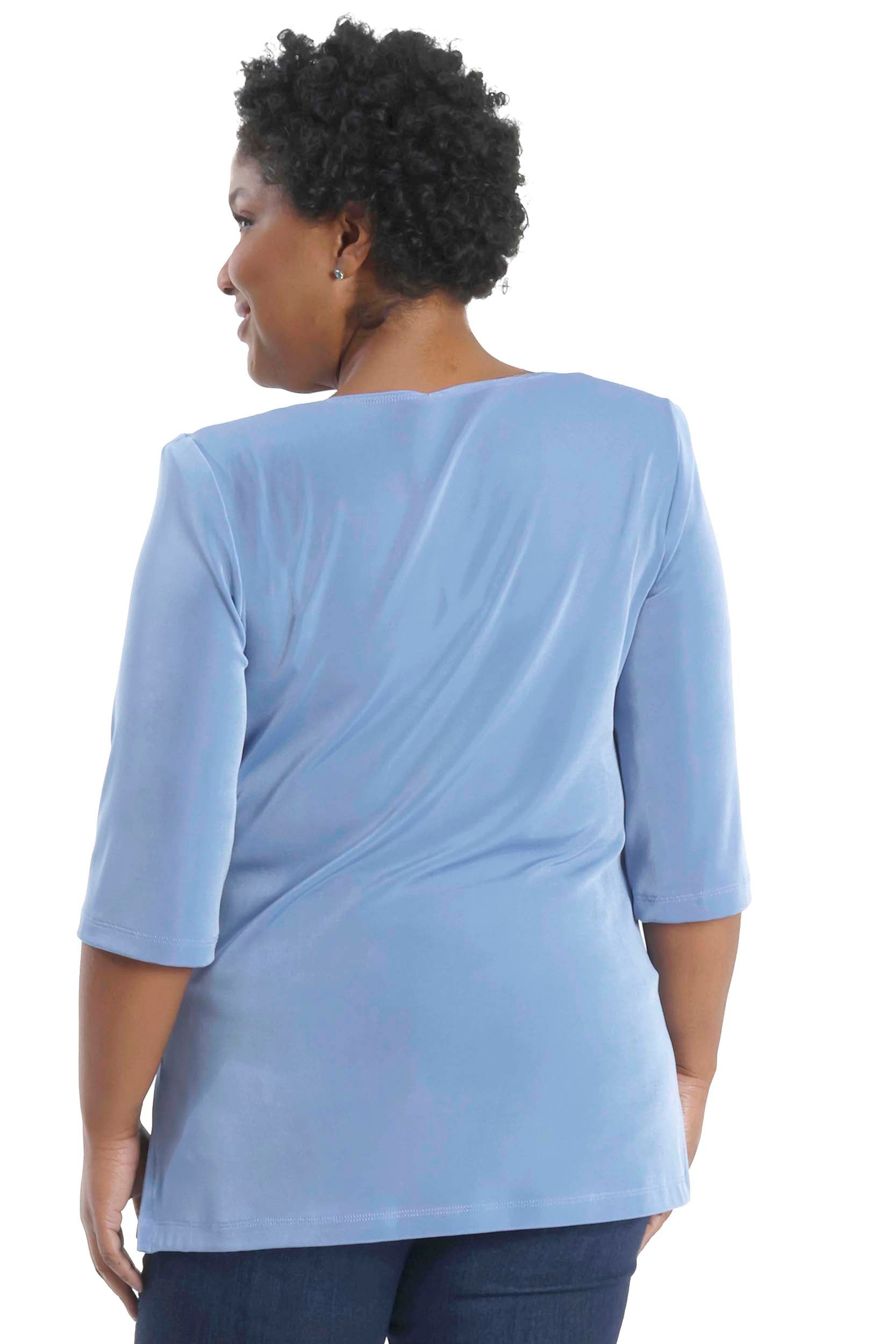 Tops Vikki Vi Classic Powder Blue V-Neck 3/4 Sleeve Tunic