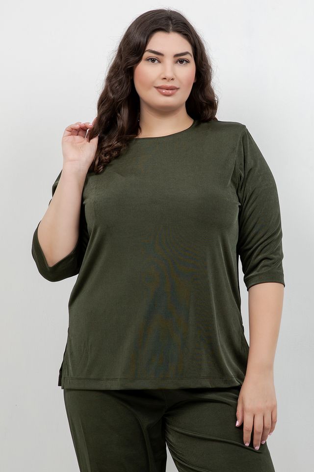 Tops Vikki Vi Silky Classic Olive 3/4 Sleeve Top