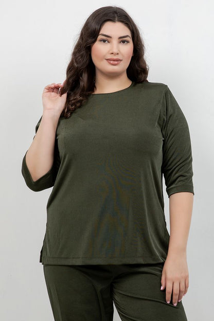 Tops Vikki Vi Silky Classic Olive 3/4 Sleeve Top