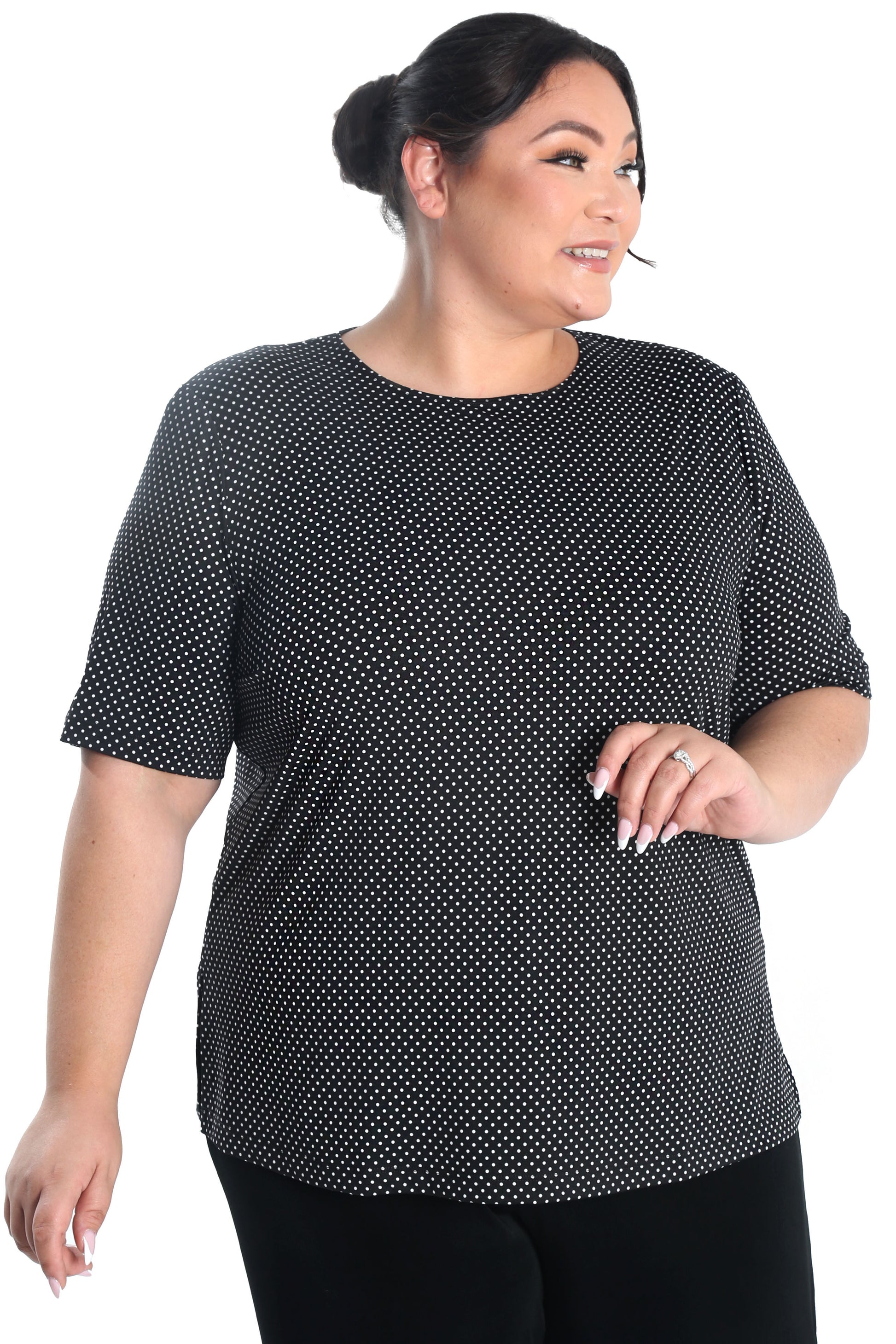 Tops Vikki Vi Jersey Black Mini Dot Short Sleeve Tunic