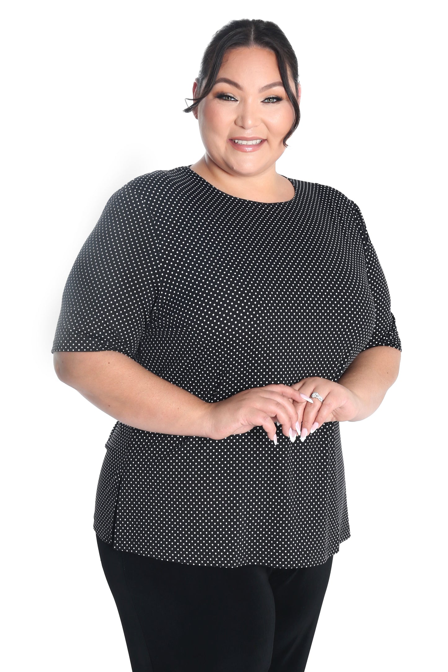 Tops Vikki Vi Jersey Black Mini Dot Short Sleeve Tunic