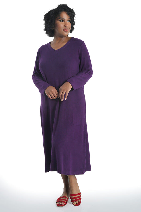 La Cera Purple V-Neck Midi Lounge Dress