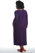 La Cera Purple V-Neck Midi Lounge Dress