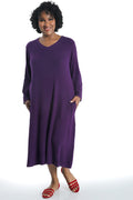 La Cera Purple V-Neck Midi Lounge Dress