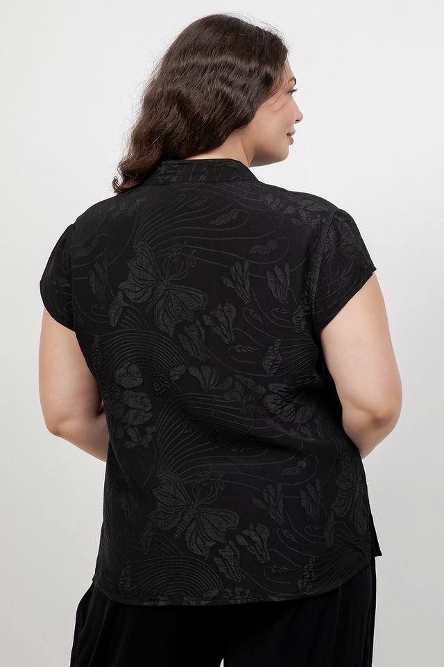 Solid Black Silk Cap Sleeve Blouse