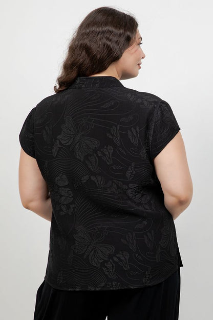Solid Black Silk Cap Sleeve Blouse