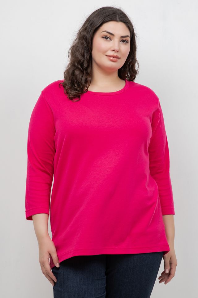 Tops Fuschia Cotton 3/4 Sleeve Tee