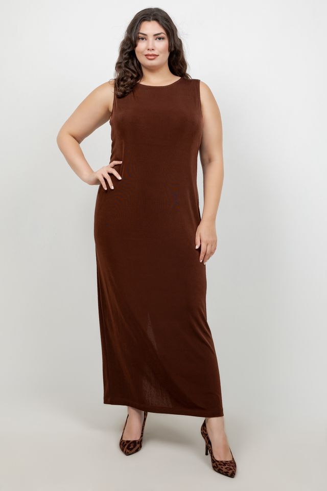 Vikki Vi Classic Bronze Jewel Neckline Maxi Dress