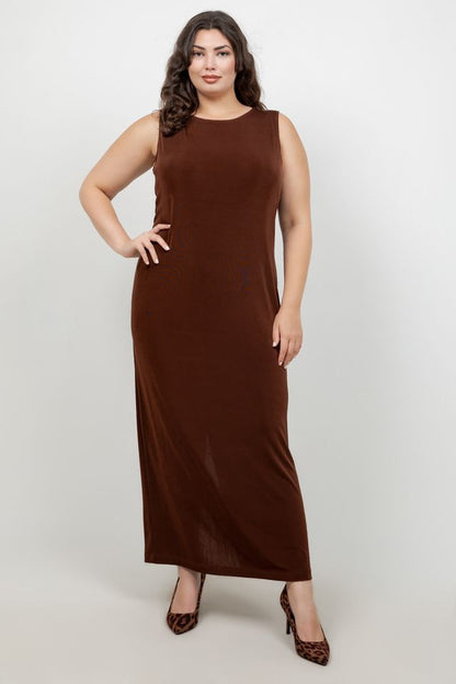 Vikki Vi Classic Bronze Jewel Neckline Maxi Dress