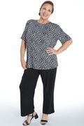 Vikki Vi Jersey Black and Ivory Random Dots Short Sleeve Tunic