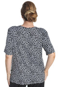Vikki Vi Jersey Black and Ivory Random Dots Short Sleeve Tunic