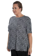 Vikki Vi Jersey Black and Ivory Random Dots Short Sleeve Tunic