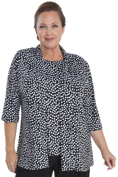 Jackets Vikki Vi Jersey Black and Ivory Random Dots 3/4 Sleeve Kimono Jacket