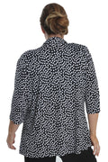 Vikki Vi Jersey Black and Ivory Random Dots 3/4 Sleeve Kimono Jacket