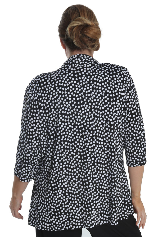 Jackets Vikki Vi Jersey Black and Ivory Random Dots 3/4 Sleeve Kimono Jacket