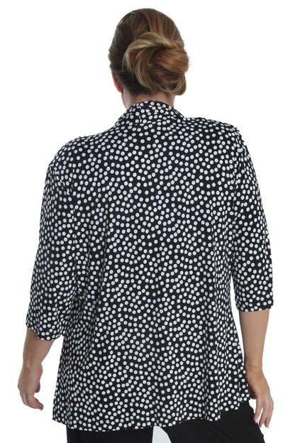 Jackets Vikki Vi Jersey Black and Ivory Random Dots 3/4 Sleeve Kimono Jacket