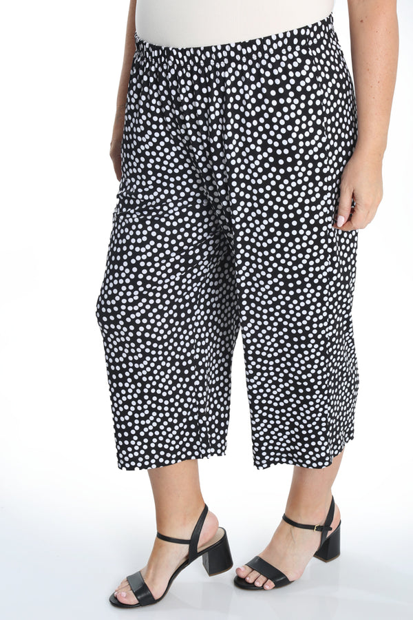 Vikki Vi Jersey Black and Ivory Random Dots Crop Pant