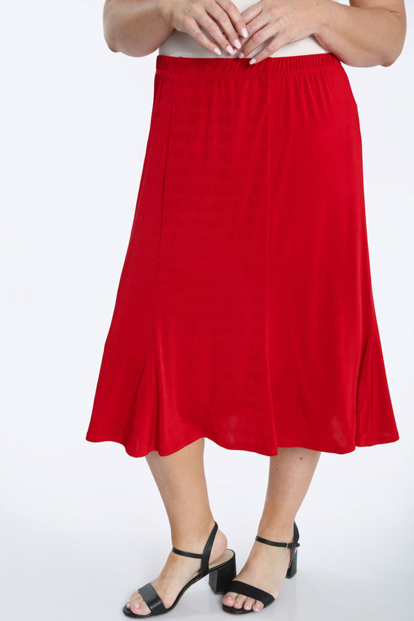 Vikki Vi Silky Classic Red Midi Length Trumpet Skirt