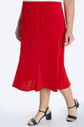 Vikki Vi Silky Classic Red Midi Length Trumpet Skirt