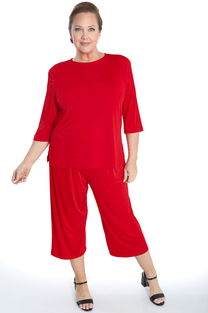Tops Vikki Vi Silky Classic Red 3/4 Sleeve Top