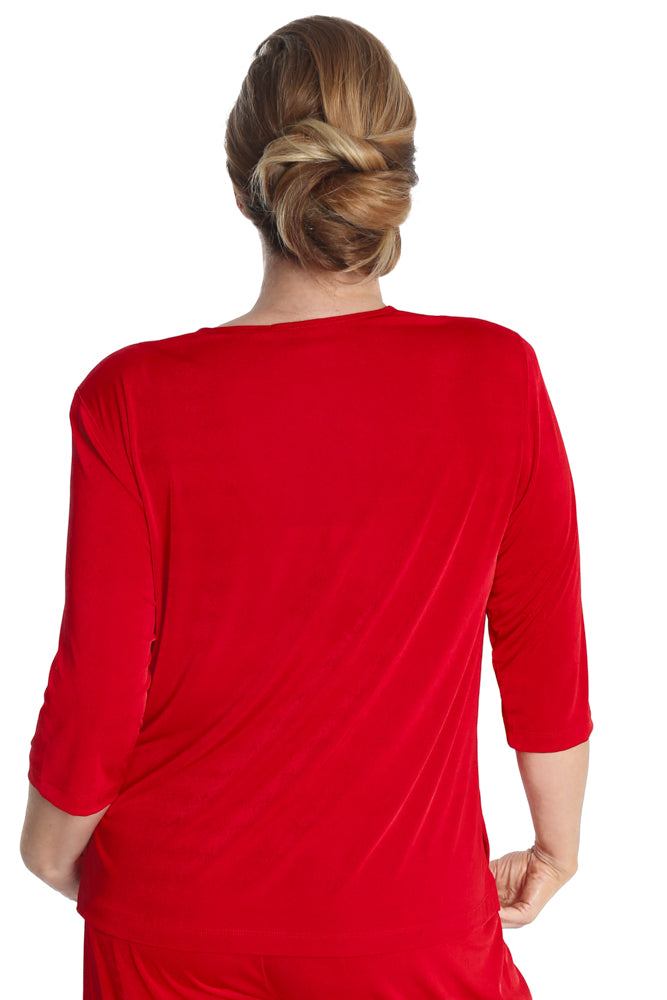 Tops Vikki Vi Silky Classic Red 3/4 Sleeve Top
