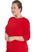 Vikki Vi Silky Classic Red 3/4 Sleeve Top