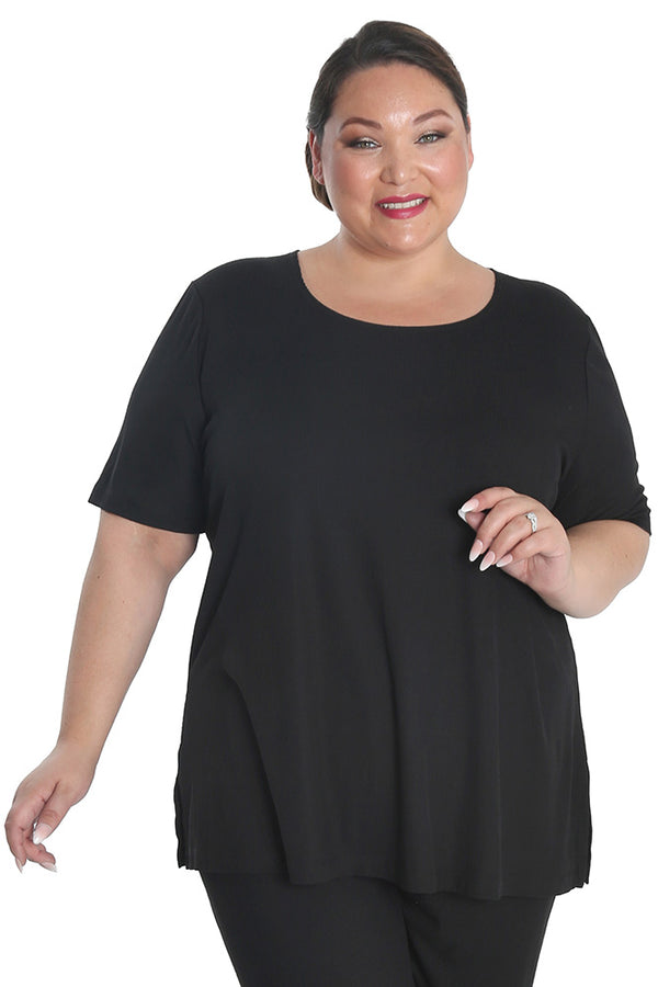 Vikki Vi Ribbed Black Short Sleeve Lounge Top