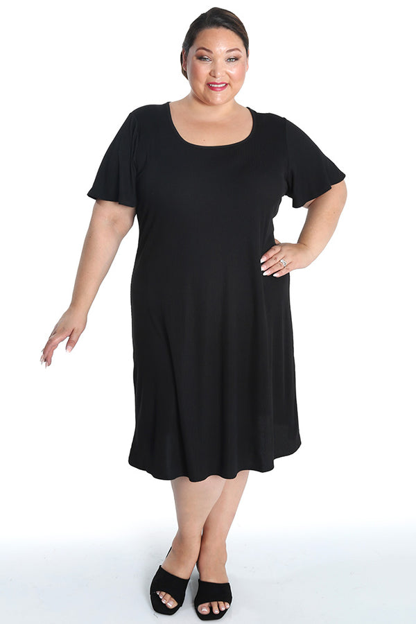 Vikki Vi Ribbed Black T-Shirt Style Dress