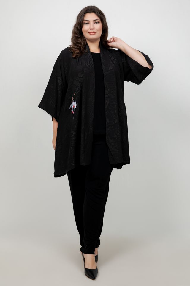 Black Embroidery Phoenix Silk Kimono Jacket