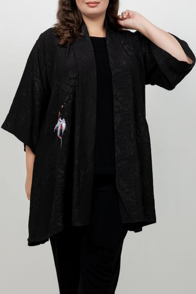 Black Embroidery Phoenix Silk Kimono Jacket