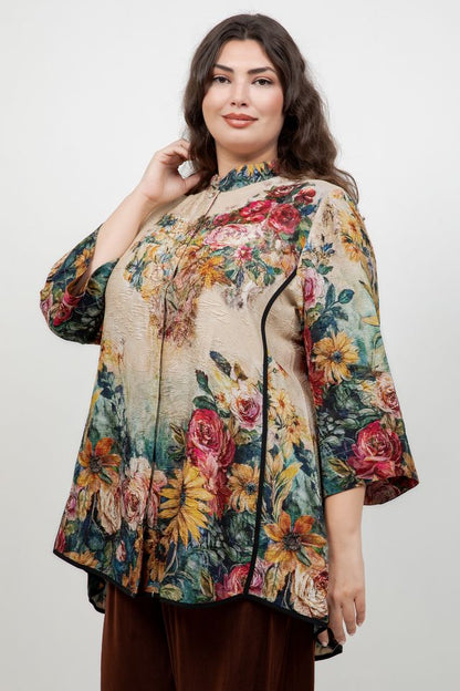 Vintage Floral Art Tummy Tuck Shirt