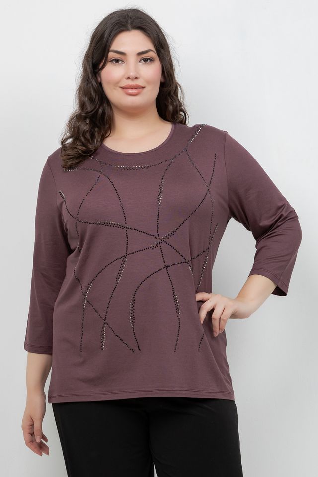 Tops Plum Ripple Sparkle 3/4 Sleeve Top